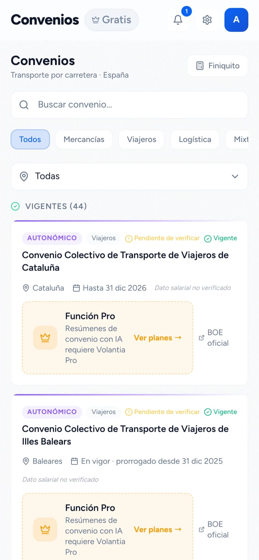Listado de convenios colectivos del transporte por carretera