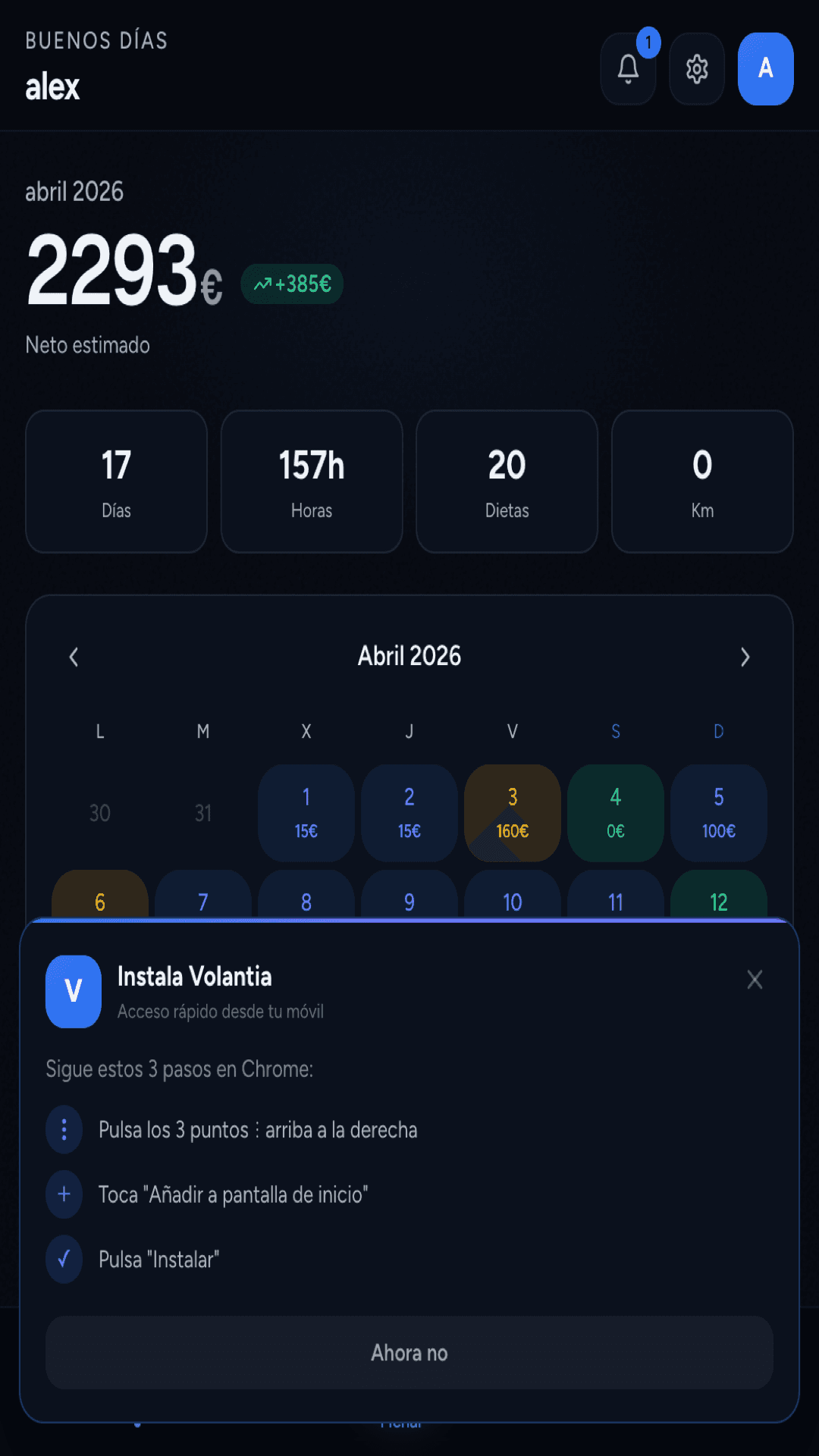 Volantia App - Dashboard